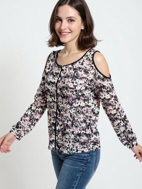 DKNY Black, White & Pink Floral Scoop Neck Tank